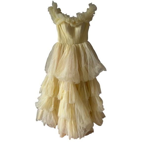 Mac Duggal 20570 Lemon Off-the-Shoulder High-Low Tulle Gown - Picture 2 of 7